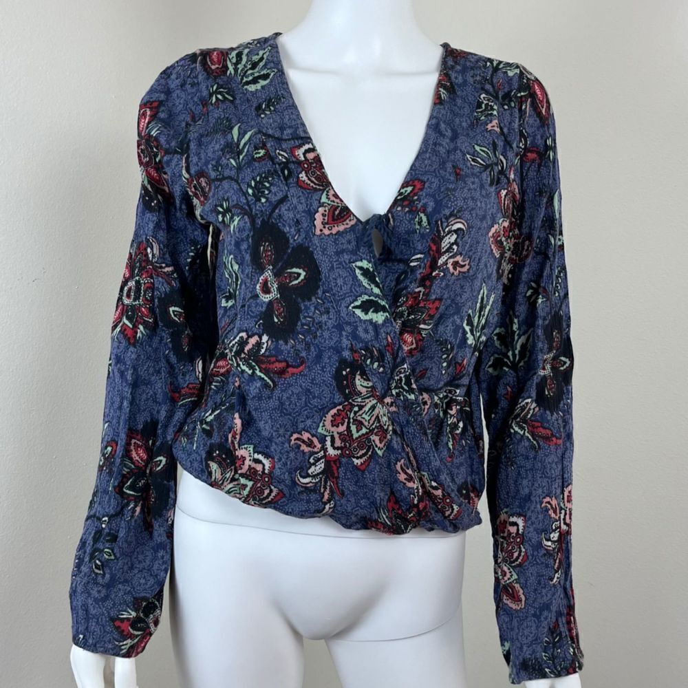 Hollister Size M Faux Wrap Paisley Bell Sleeve High Low Boho Cotton Festival Top - Picture 7 of 12